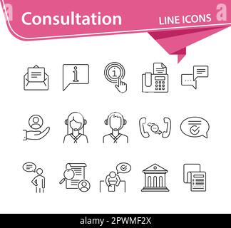 Consultation line icon set Stock Vector