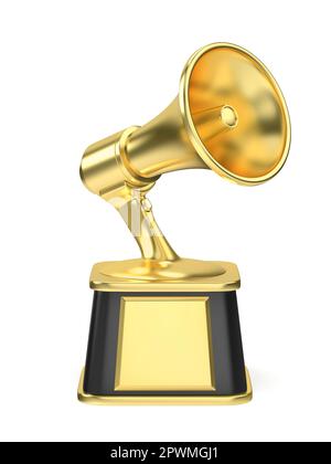 Megaphone gold trophy on white background, front view Stock Photo