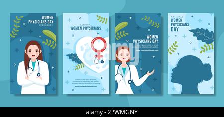 National Women Physicians Day Social Media Stories Flat Cartoon Hand Drawn Templates Illustration Stock Photo