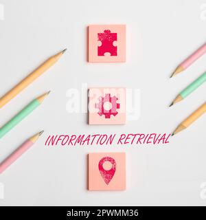 Handwriting text Information Retrieval, Business overview A place where data are stored and can be found Stock Photo