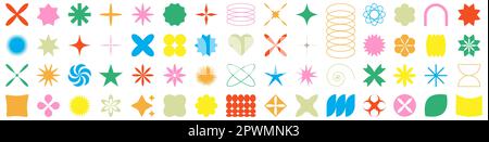 Set of colorful abstract brutalist shapes. Minimalist geometric elements. Vector illustration isolated on white background Stock Vector