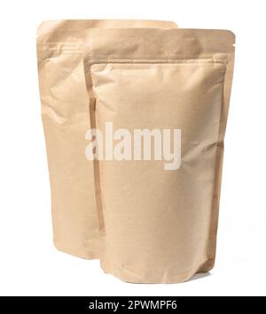 Brown craft paper bag isolated on white background, sachet bag Stock Photo