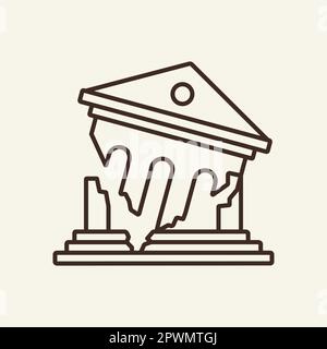 Bank collapse line icon Stock Vector