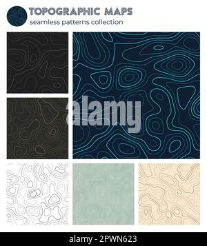 Topographic maps. Amazing isoline patterns, seamless design. Trendy tileable background. Vector illustration. Stock Vector