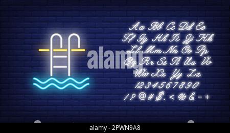 Swimming pool ladder neon sign Stock Vector