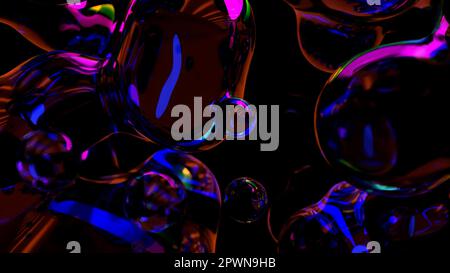 colorful transparent crystalline bubbles on dark background - abstract 3D rendering Stock Photo