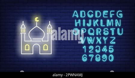 Mosque neon text Stock Vector