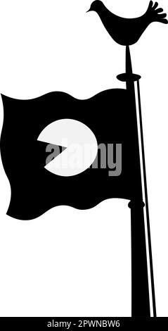 Minimalistic vector illustration of a flagpole with a weathervane shaped like a dove, and a flag featuring a white circle at its center, designed in c Stock Vector