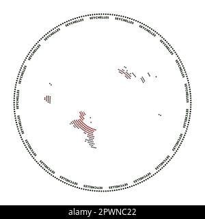 Seychelles round logo. Digital style shape of Seychelles in dotted circle with island name. Tech icon of the island with gradiented dots. Stock Vector