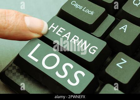 Handwriting text Hearing Loss, Word for is partial or total inability to listen to sounds normally Stock Photo