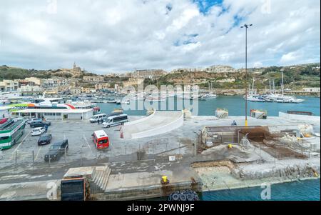 Malta, Gozo, Mgarr - View of Mgarr on the island of Gozo, the main harbour and the point of arrival for vessels from mainland of Malta. Stock Photo
