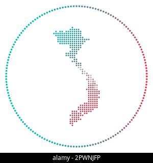 Vietnam digital badge. Dotted style map of Vietnam in circle. Tech icon of the country with graduated dots. Vibrant vector illustration. Stock Vector