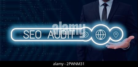 Writing displaying text Seo Audit, Business concept Search Engine Optimization validating and verifying process Stock Photo