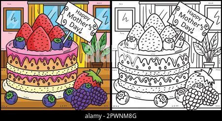 Mothers Day Cake Coloring Page for Kids Stock Vector Image & Art - Alamy