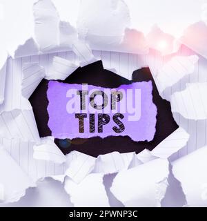 Text showing inspiration Top Tips, Word Written on a small but particularly useful piece of practical advice Stock Photo