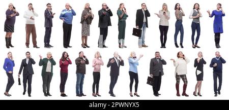 group of people holding phone in hand isolated Stock Photo