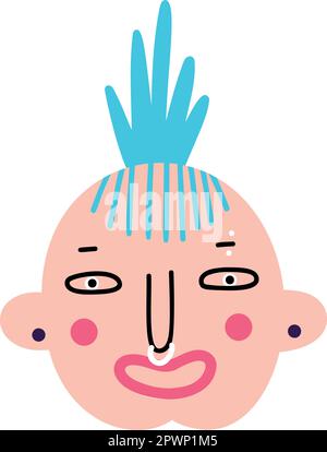 funny punk with bizarre hair and Ugly face vector illustration Stock Vector