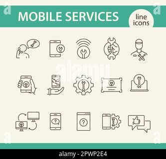 Mobile services line icon set Stock Vector