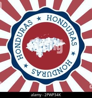 Honduras Badge. Round logo of country with triangular mesh map and radial rays. EPS10 Vector. Stock Vector