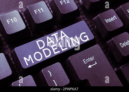 Conceptual caption Data Modeling, Word for process of transferring data between data storage systems Stock Photo