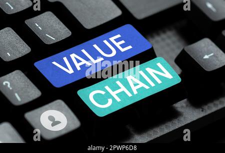 Sign displaying Value Chain, Word Written on Business manufacturing process Industry development analysis Stock Photo