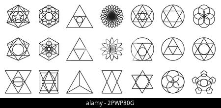 Set of sacred geometry icons. Geometry outline shapes isolated on white background Stock Vector