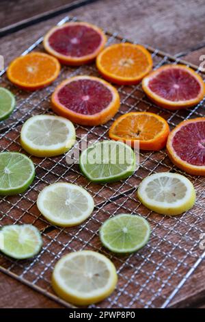 Colorful Citrus Slices on Wire Rack Stock Photo