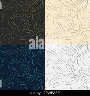 Topography patterns. Seamless elevation map tiles. Beautiful isoline background. Cool tileable patterns. Vector illustration. Stock Vector