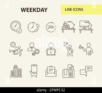 Weekday line icon set Stock Vector