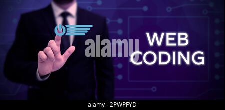 Sign displaying Web Coding, Conceptual photo work involved in developing a web site for the Internet Stock Photo