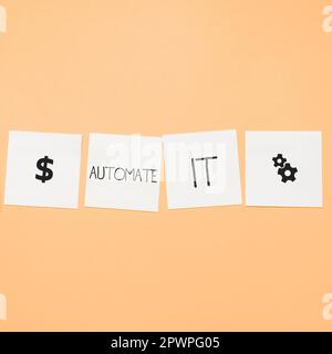 Text caption presenting Automate It, Business idea convert process or facility to be operated automatic equipment. Stock Photo