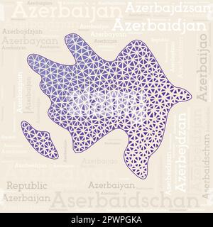 Azerbaijan map design. Country names in different languages and map shape with geometric low poly triangles. Stock Vector