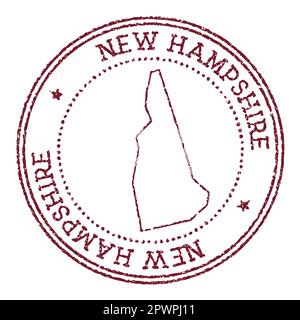 New Hampshire round rubber stamp with us state map. Vintage red passport stamp with circular text and stars, vector illustration. Stock Vector