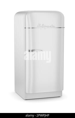 Retro refrigerator isolated on white background. 3d rendering illustration. Stock Photo