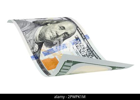 USA hundred dollar bill isolated on white background. 3D rendering illustration. Stock Photo