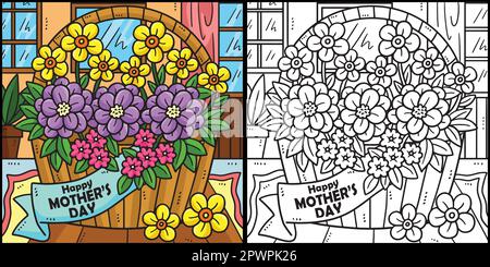 Mothers Day Basket of flowers Coloring Page Stock Vector Image & Art ...