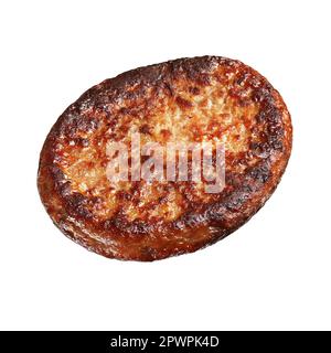 Fresh grilled burger patty isolated on white background. Stock Photo