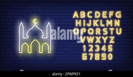Islamic mosque neon sign Stock Vector