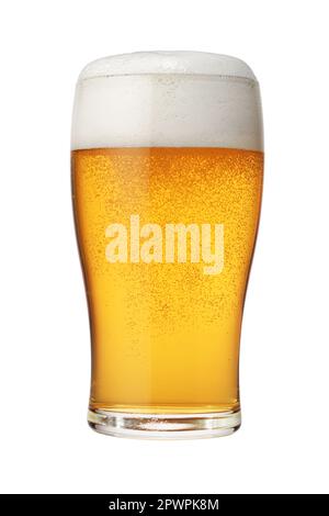 Glass of beer with cap of foam isolated on white background Stock Photo