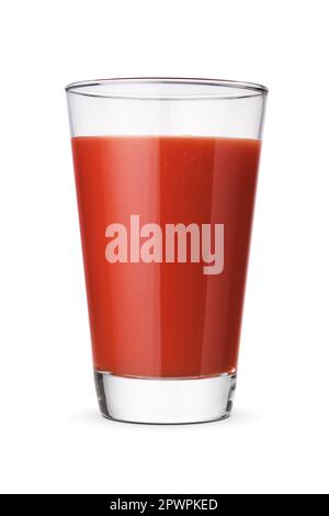 Tomato juice glass isolated on white background with clipping path. Stock Photo