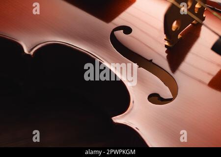 Wooden brown violin, close-up shot Stock Photo