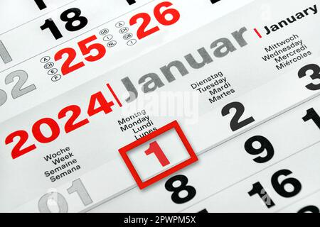 Deutscher Kalender 1. Januar 2024 Montag Stock Photo