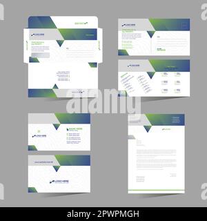 Stationary with Envelope Postcard Business card and Letterhead Stock Vector