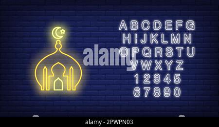 Mosque with moon and dome neon sign Stock Vector
