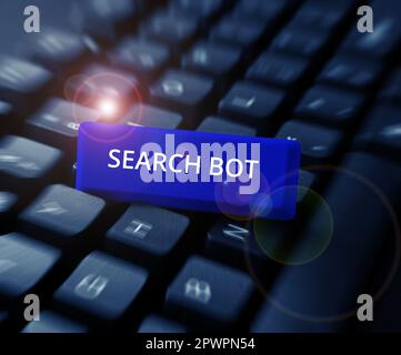 Writing displaying text Search Bot, Internet Concept a program that runs automated tasks over the Internet or network Stock Photo