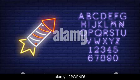Firework rocket neon sign Stock Vector
