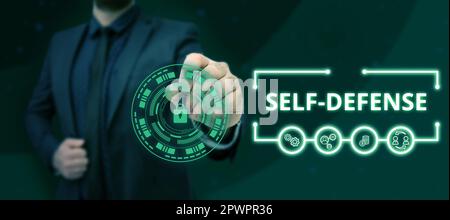 Handwriting text Self Defense, Word for the act of defending one's person when physically attacked Stock Photo