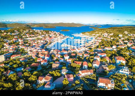 Jezera on Murter island aerial panoramic view, archipelago of Dalmatia, Croatia Stock Photo