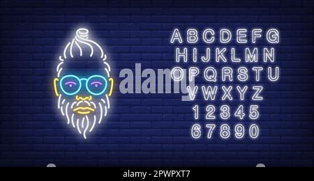 Hipster man face neon sign Stock Vector