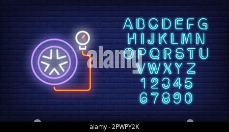 Tire compressor for car neon icon Stock Vector